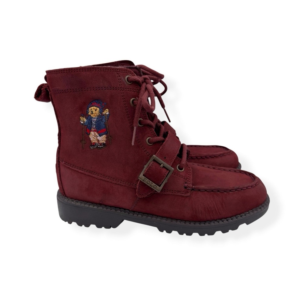 NEW POLO RALPH LAUREN BOYS RANGER HI II POLO BEAR SUEDE BURGUNDY BOOTS SIZE 4